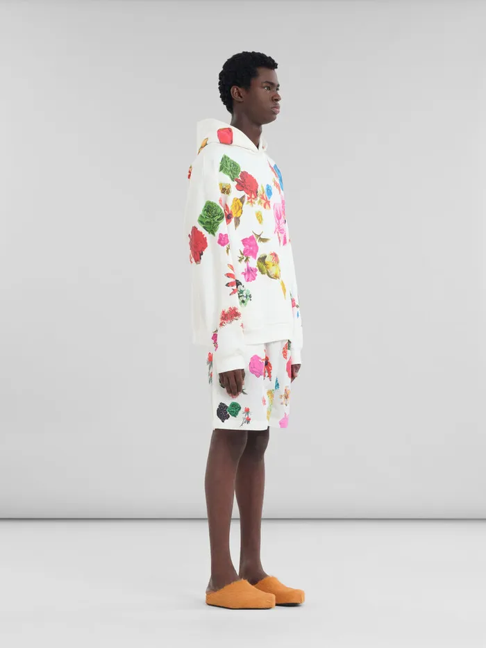 White Cotton Hoodie With Flower Prints Men Marni Sweatshirts