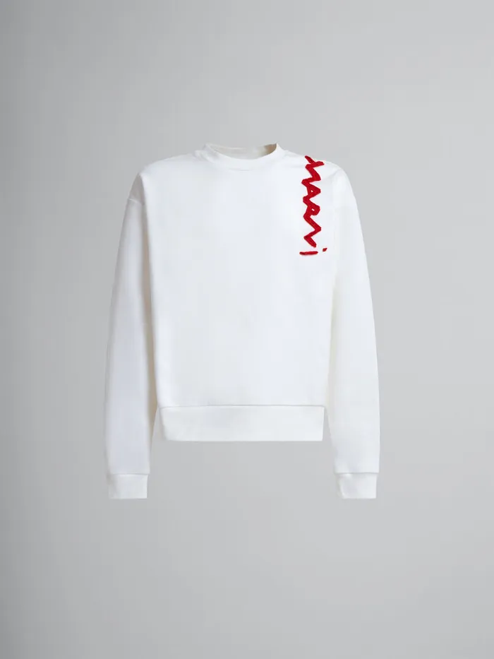 White Cotton Sweatshirt With Marni Mending Logo Men Marni Sweatshirts