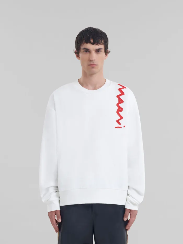White Cotton Sweatshirt With Marni Mending Logo Men Marni Sweatshirts