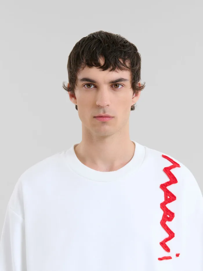 White Cotton Sweatshirt With Marni Mending Logo Men Marni Sweatshirts