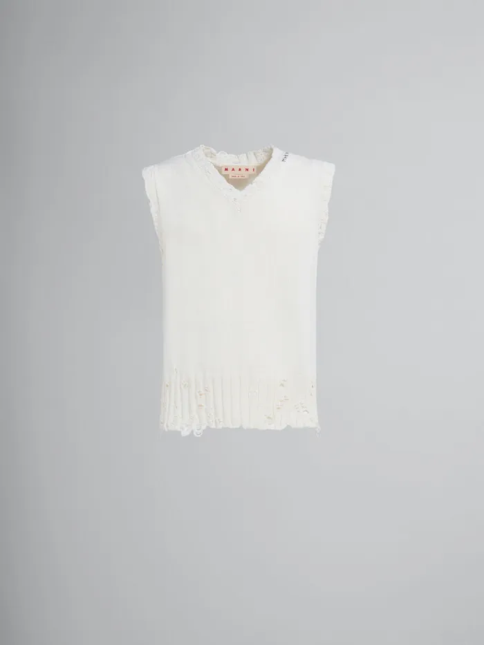 White Cotton Vneck Vest Men Marni Knitwear