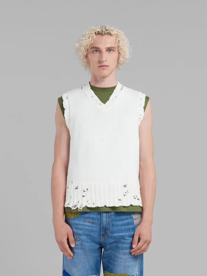 White Cotton Vneck Vest Men Marni Knitwear