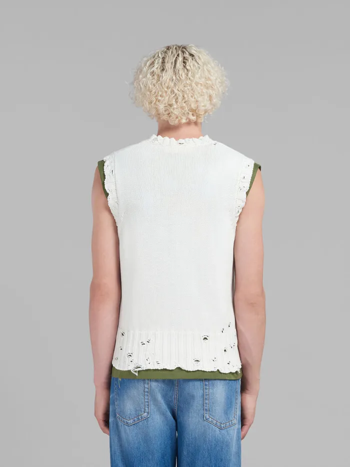 White Cotton Vneck Vest Men Marni Knitwear