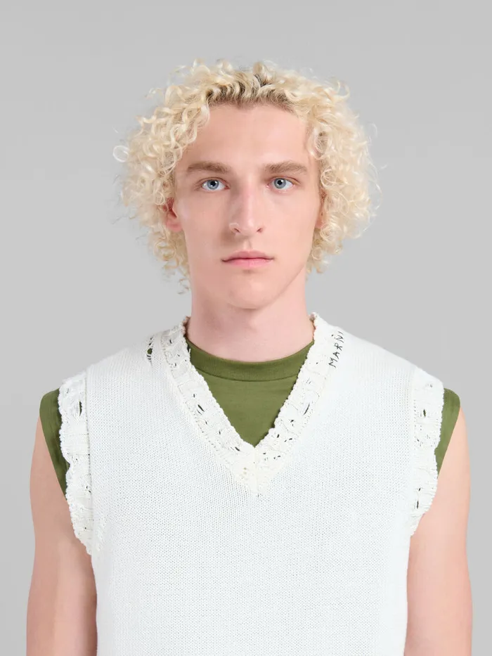White Cotton Vneck Vest Men Marni Knitwear
