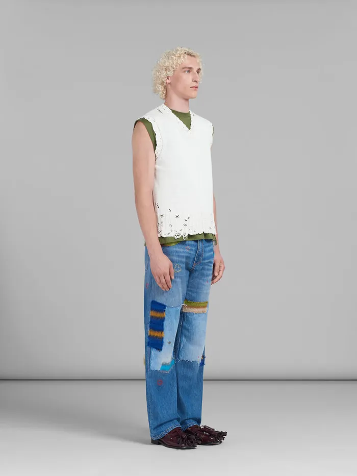 White Cotton Vneck Vest Men Marni Knitwear