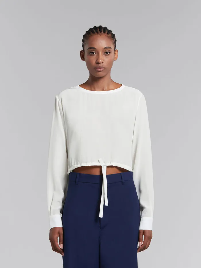 White Crpe De Chine Drawstring Top Women Marni Tops and TShirts