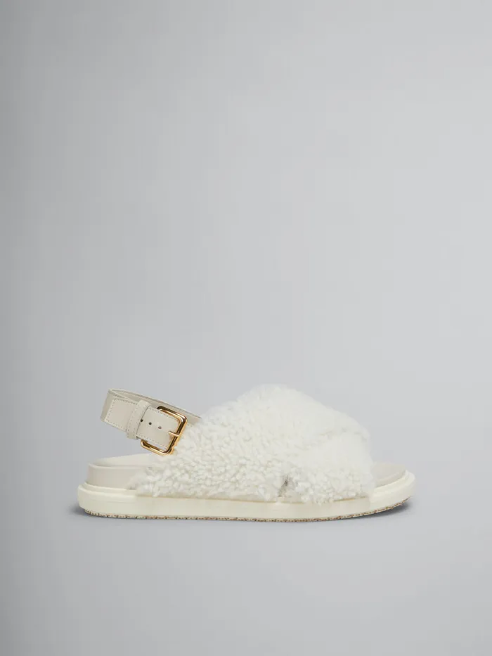 White Curly Shearling Fussbett Slide Women Marni Fussbett