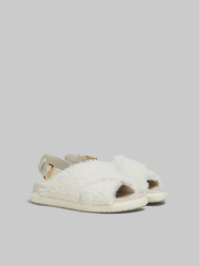 White Curly Shearling Fussbett Slide Women Marni Fussbett