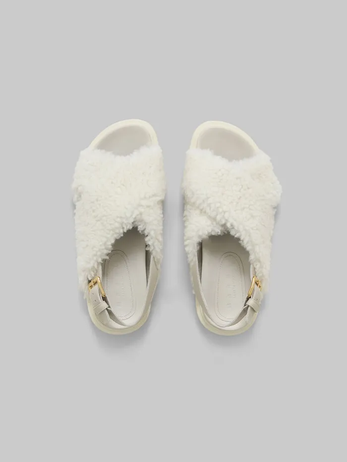 White Curly Shearling Fussbett Slide Women Marni Fussbett