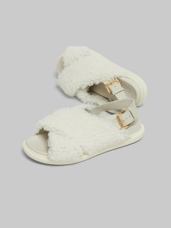 White Curly Shearling Fussbett Slide Women Marni Fussbett