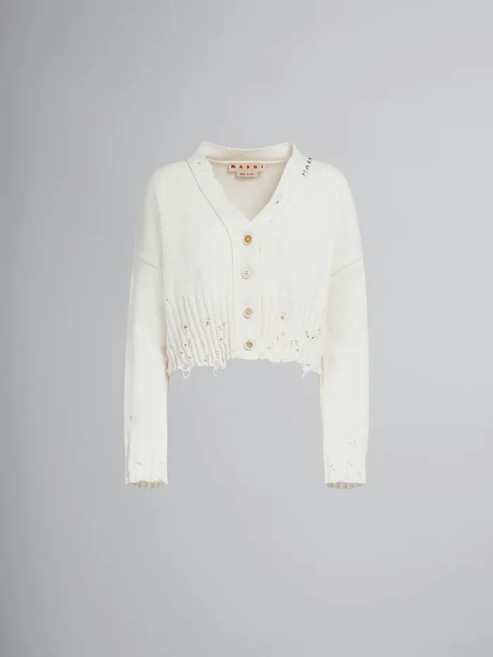 White Dishevelled Cotton Cropped Cardigan Women Marni Knitwear