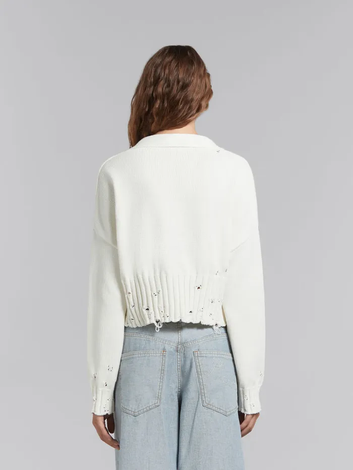 White Dishevelled Cotton Cropped Cardigan Women Marni Knitwear