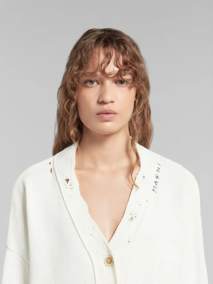 White Dishevelled Cotton Cropped Cardigan Women Marni Knitwear