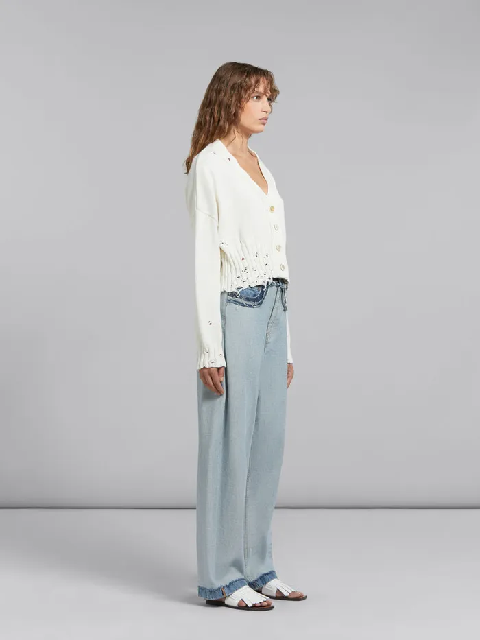 White Dishevelled Cotton Cropped Cardigan Women Marni Knitwear