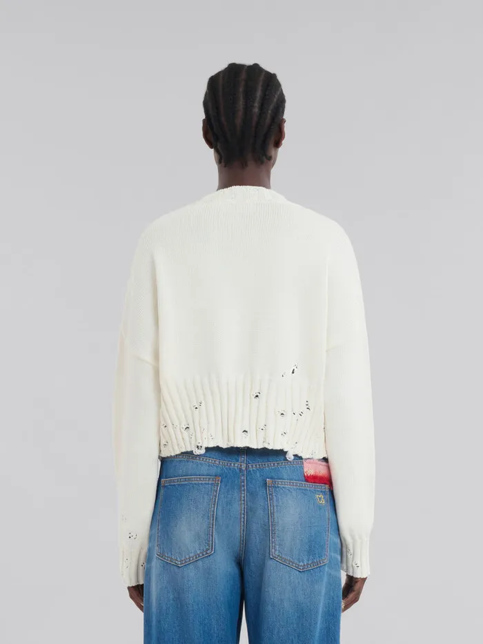 White Dishevelled Cotton Cropped Jumper Women Marni Knitwear
