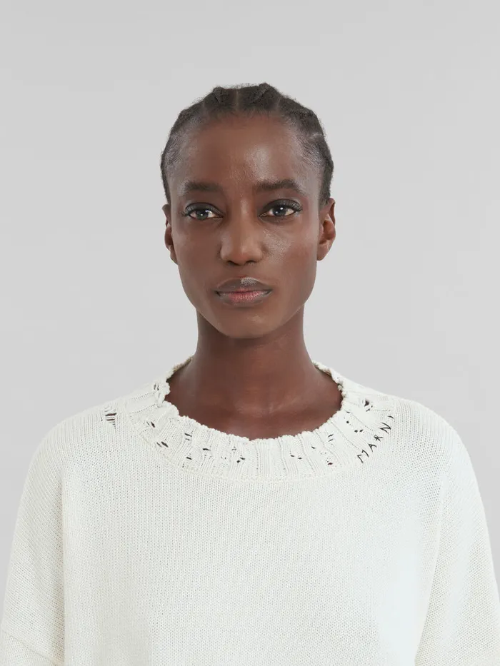 White Dishevelled Cotton Cropped Jumper Women Marni Knitwear