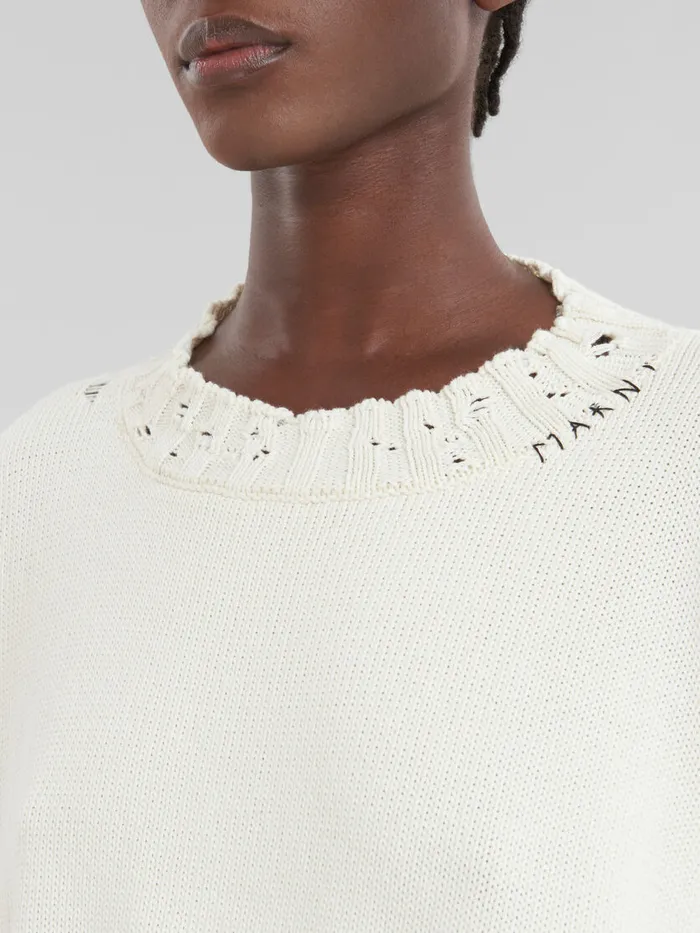 White Dishevelled Cotton Cropped Jumper Women Marni Knitwear