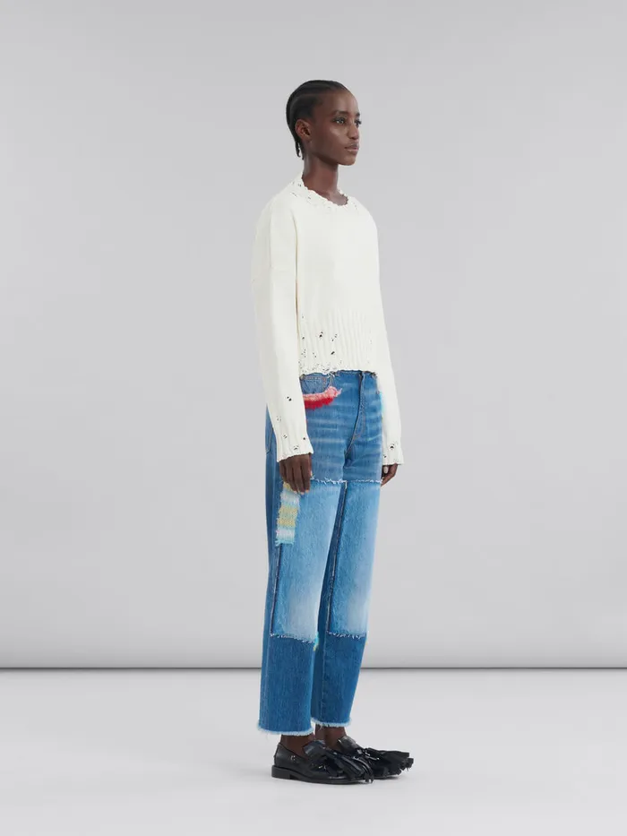 White Dishevelled Cotton Cropped Jumper Women Marni Knitwear