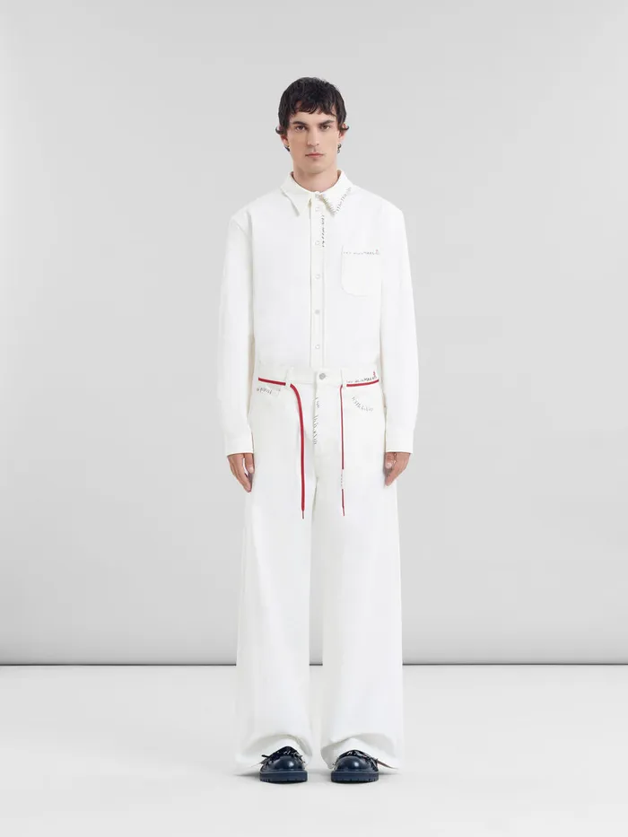 White Drill Trousers With Marni Mending Men Marni Pants