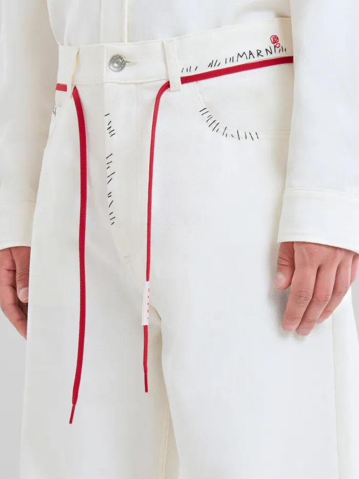 White Drill Trousers With Marni Mending Men Marni Pants