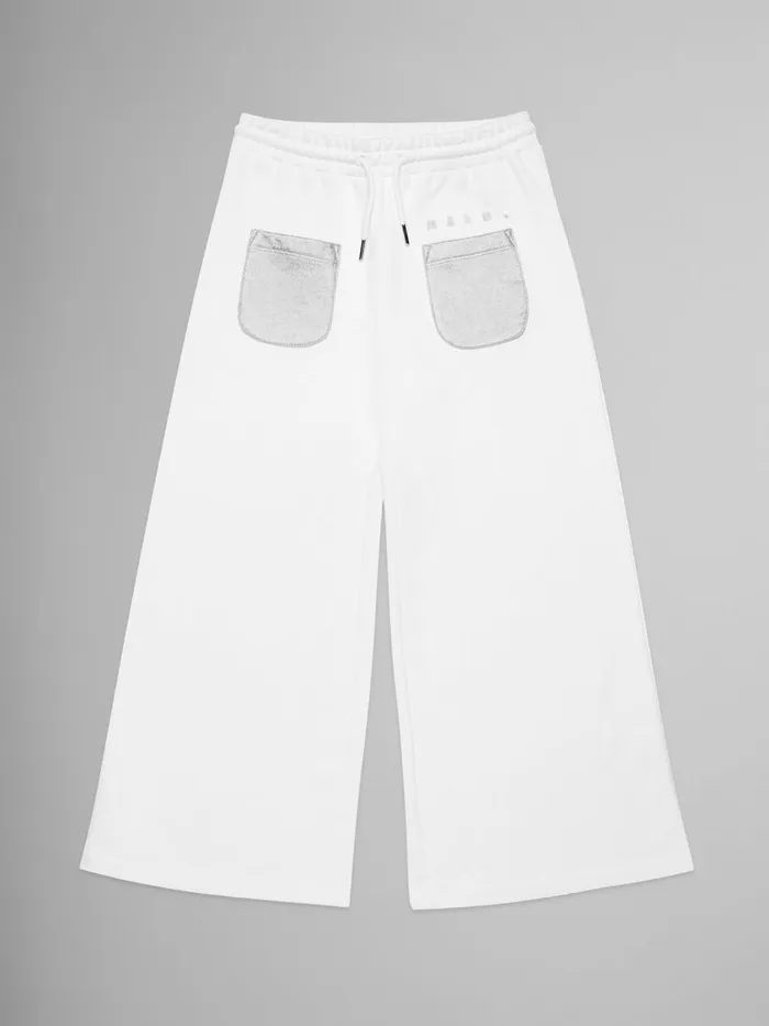 White Fleece Wide Trousers With Pockets Kids Marni