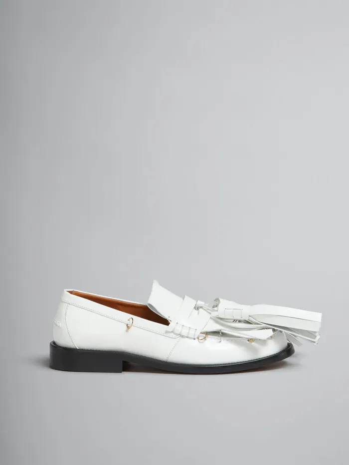 White Leather Bambi Loafer With Maxi Tassels Women Marni Flats