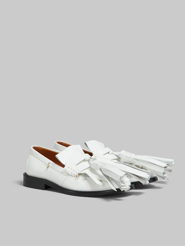 White Leather Bambi Loafer With Maxi Tassels Women Marni Flats