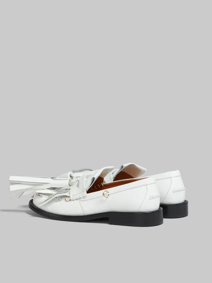 White Leather Bambi Loafer With Maxi Tassels Women Marni Flats