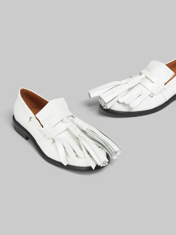 White Leather Bambi Loafer With Maxi Tassels Women Marni Flats