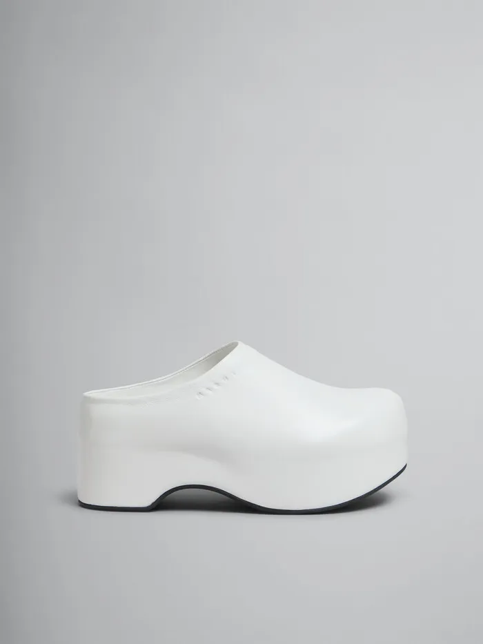 White Leather Chunky Clog Sabot Women Marni Slides and Sandals