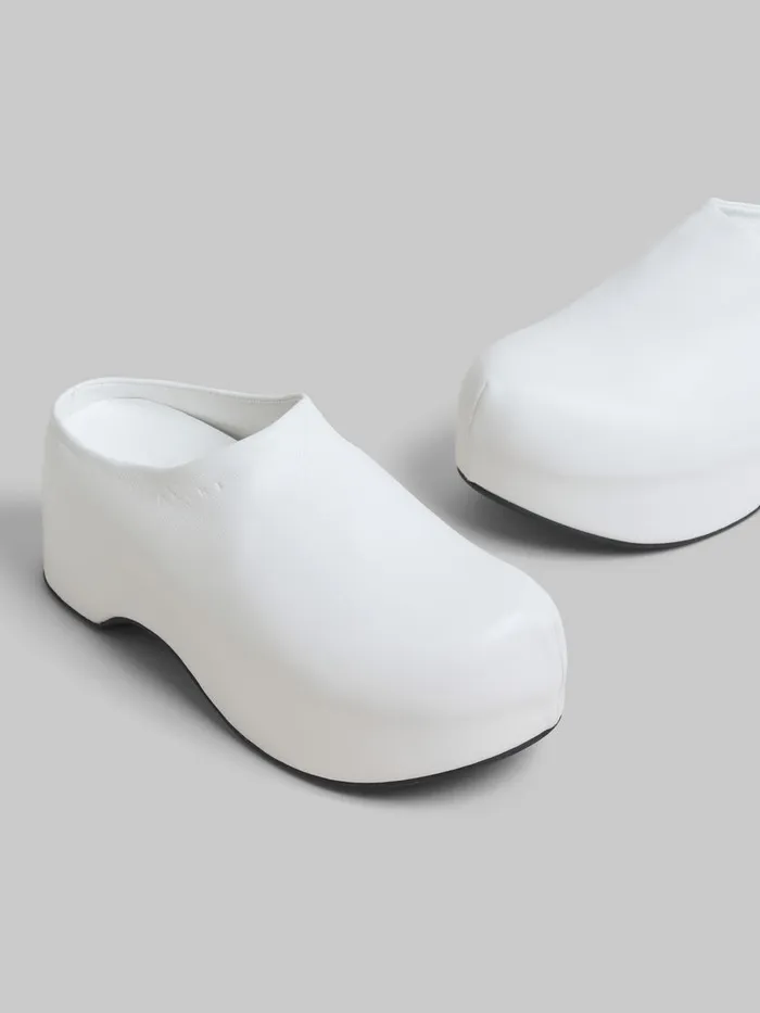 White Leather Chunky Clog Sabot Women Marni Slides and Sandals