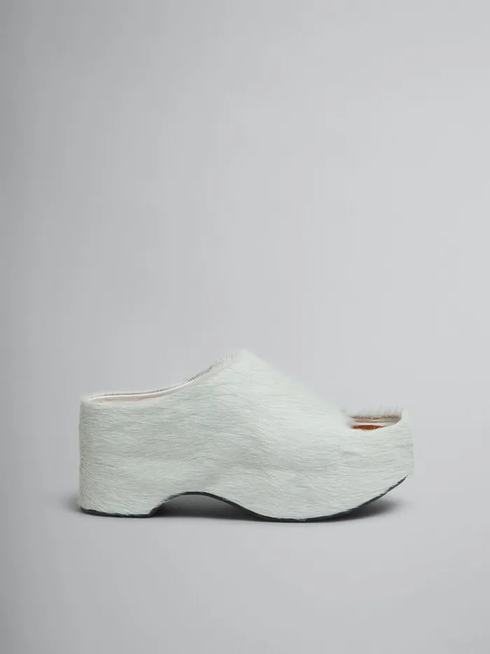 White Longhair Calfskin Chunky Clog Slide Women Marni Slides and Sandals