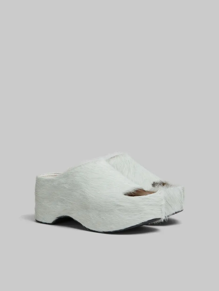 White Longhair Calfskin Chunky Clog Slide Women Marni Slides and Sandals