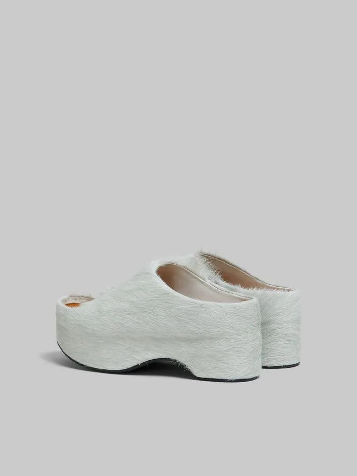 White Longhair Calfskin Chunky Clog Slide Women Marni Slides and Sandals