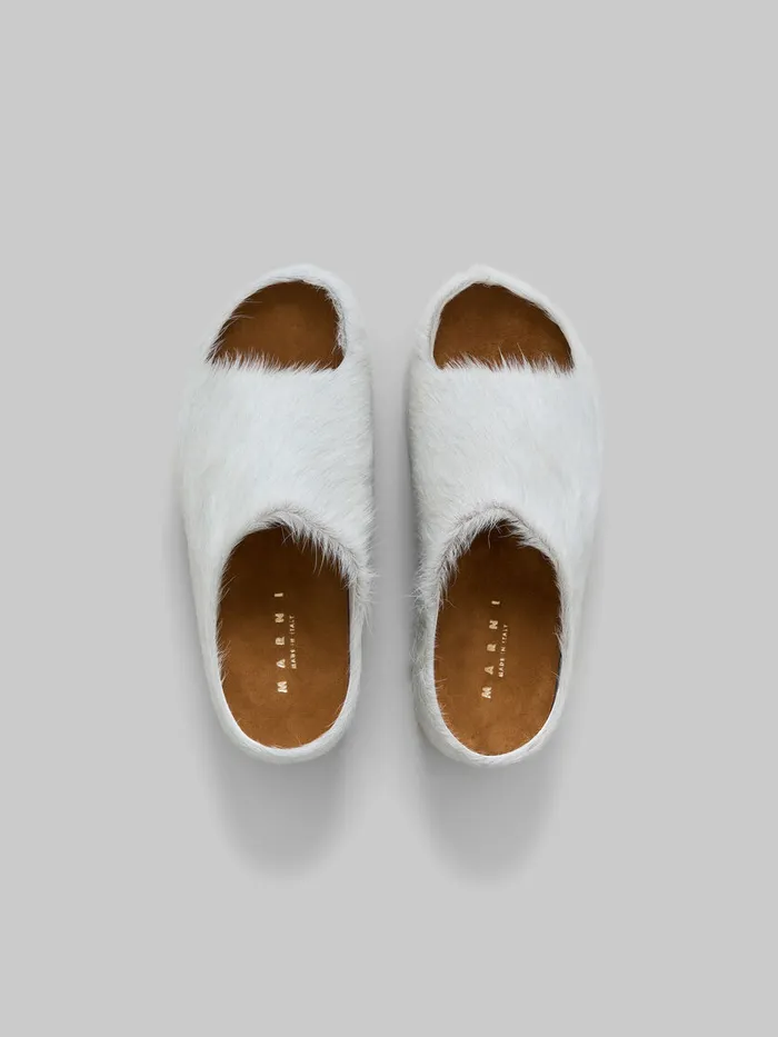 White Longhair Calfskin Chunky Clog Slide Women Marni Slides and Sandals