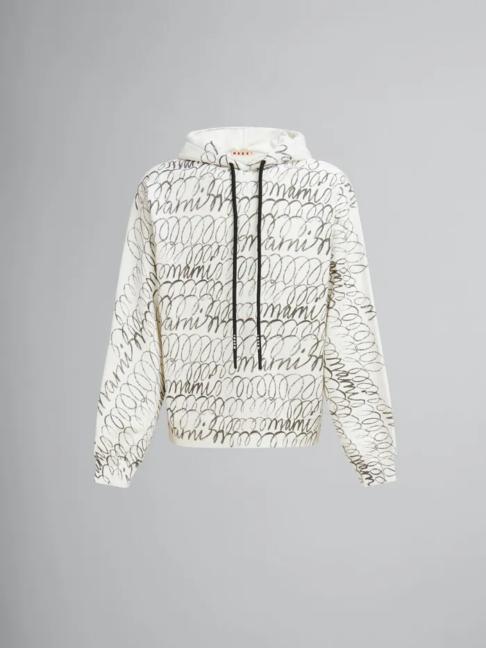 White Organic Cotton Hoodie With Marni Scribble Motif Men Marni Sweatshirts