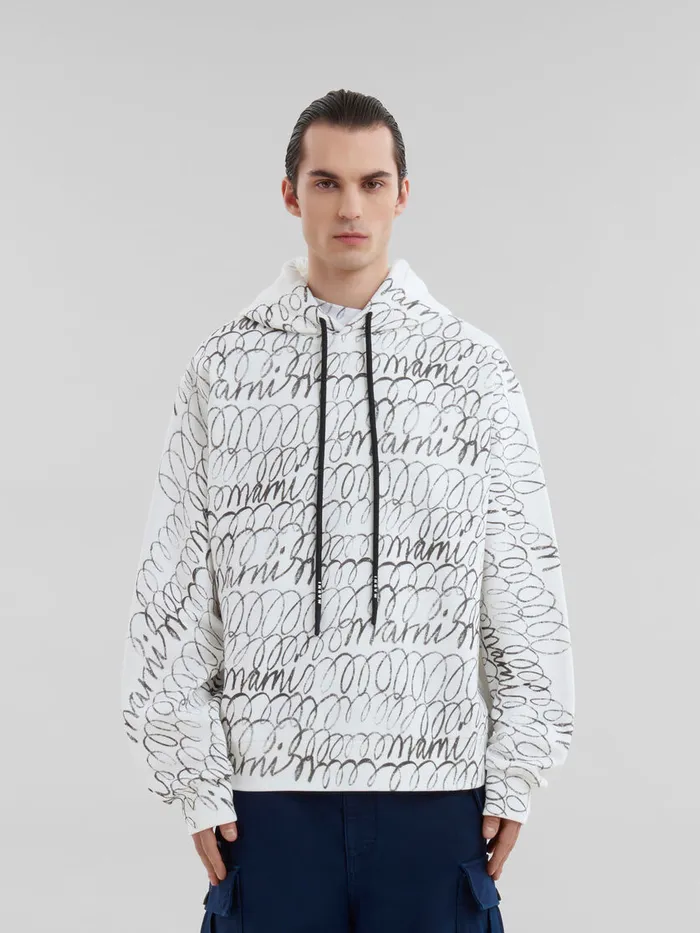 White Organic Cotton Hoodie With Marni Scribble Motif Men Marni Sweatshirts