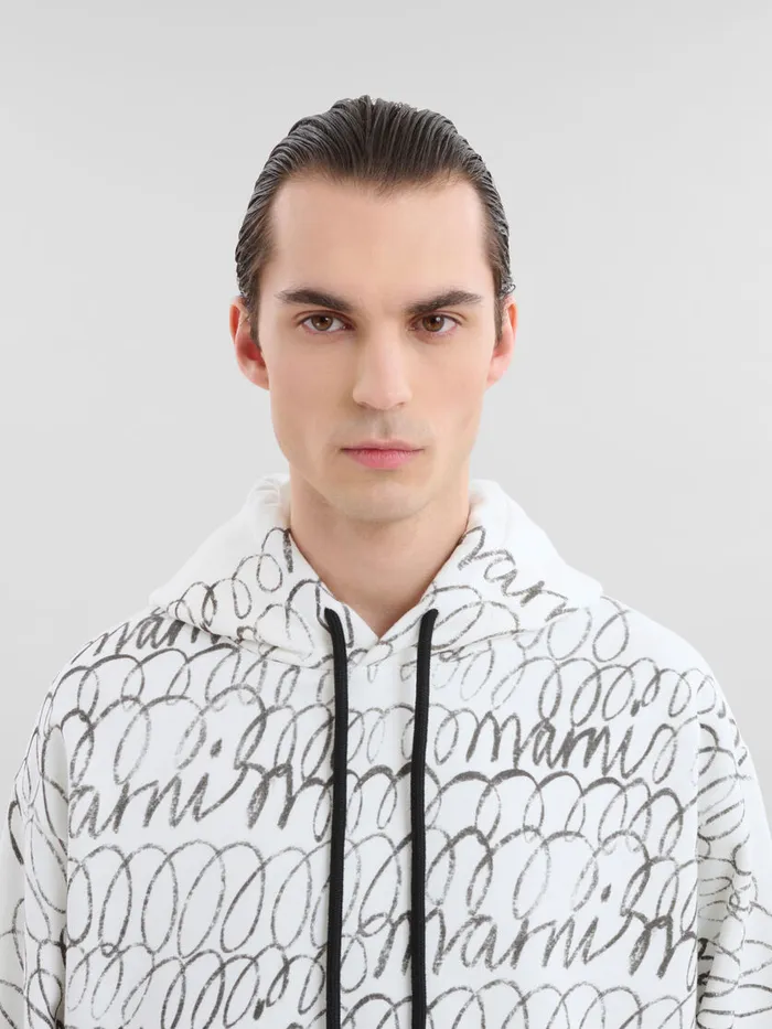 White Organic Cotton Hoodie With Marni Scribble Motif Men Marni Sweatshirts