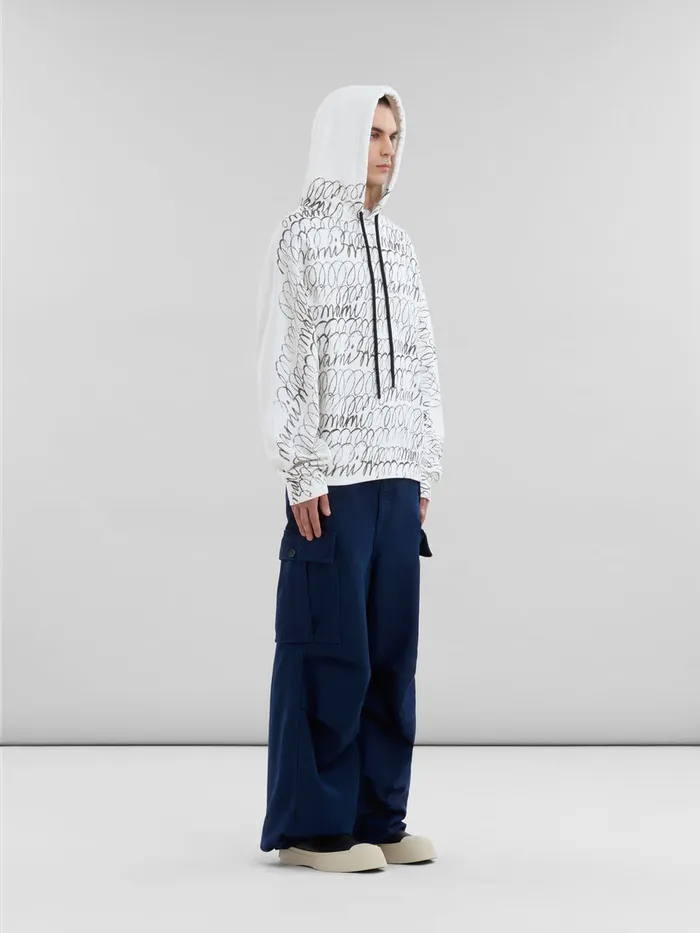 White Organic Cotton Hoodie With Marni Scribble Motif Men Marni Sweatshirts