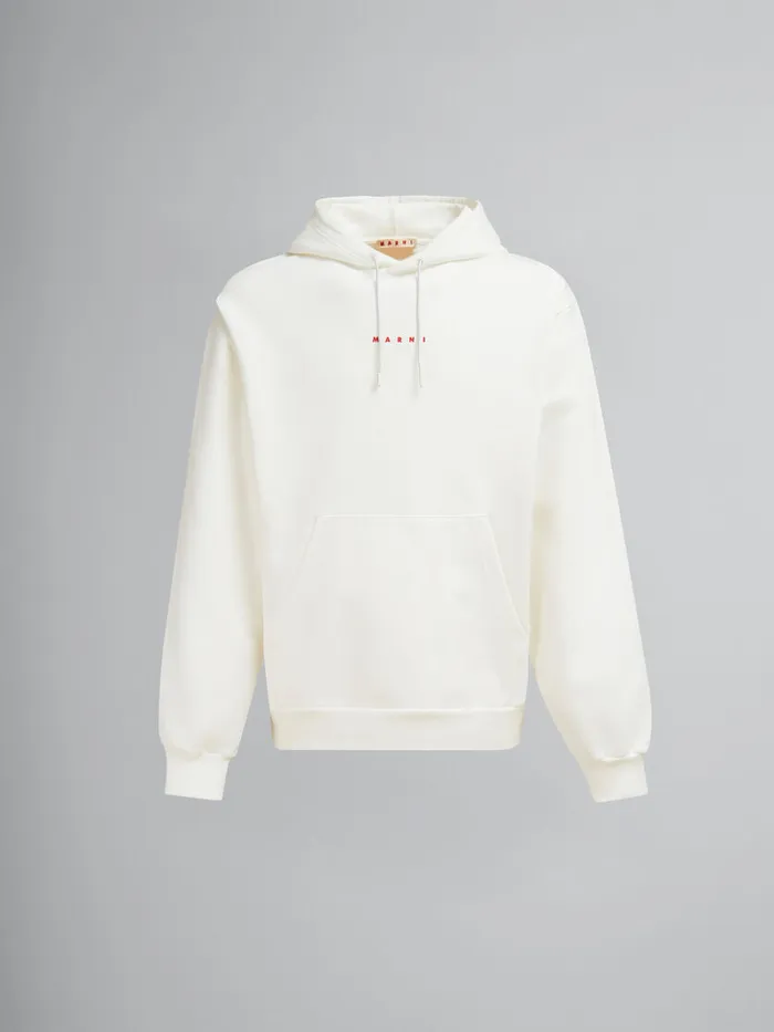 White Organic Cotton Hoodie With Mini Marni Print Men Marni Sweatshirts