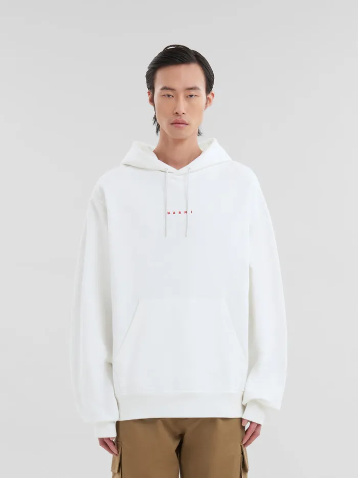 White Organic Cotton Hoodie With Mini Marni Print Men Marni Sweatshirts