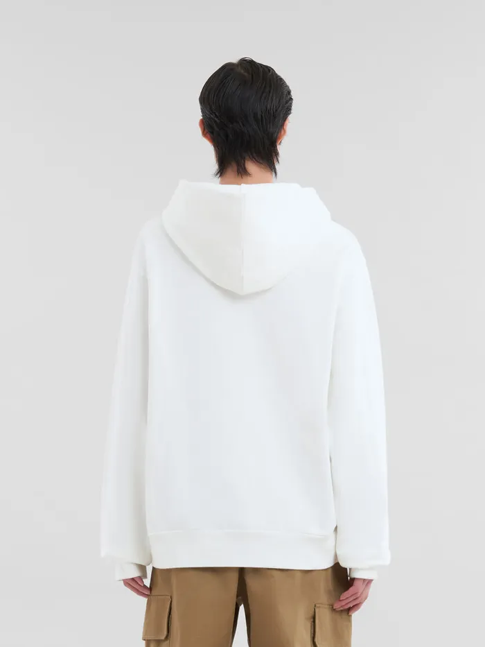 White Organic Cotton Hoodie With Mini Marni Print Men Marni Sweatshirts