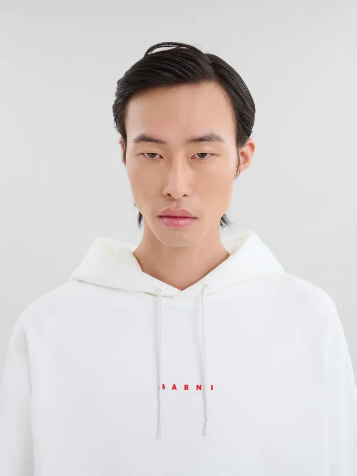 White Organic Cotton Hoodie With Mini Marni Print Men Marni Sweatshirts
