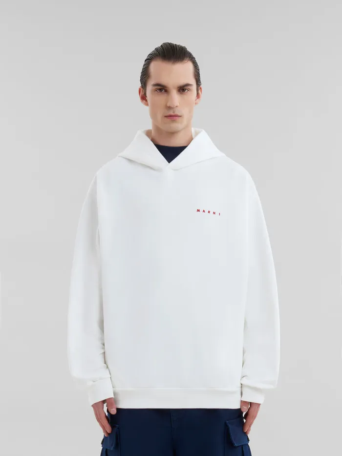 White Organic Cotton Hoodie With Wrinkled Marni Logo Men Marni Sweatshirts