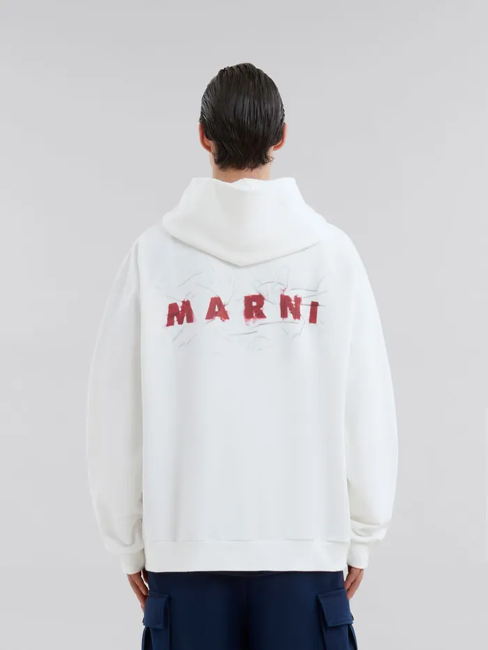 White Organic Cotton Hoodie With Wrinkled Marni Logo Men Marni Sweatshirts