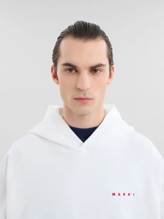 White Organic Cotton Hoodie With Wrinkled Marni Logo Men Marni Sweatshirts