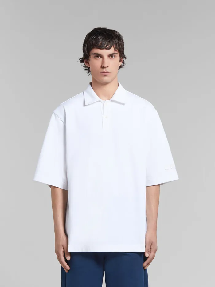 White Organic Cotton Oversized Polo Shirt With Marni Patches Men Marni Tops and TShirts