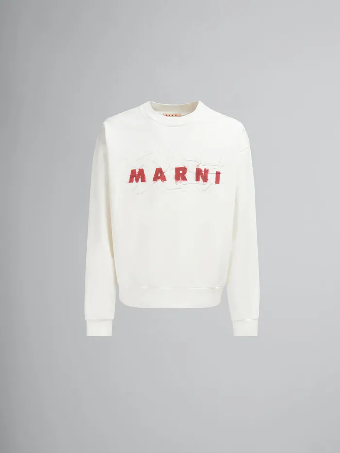 White Organic Cotton Sweatshirt With Wrinkled Marni Logo Men Marni Sweatshirts