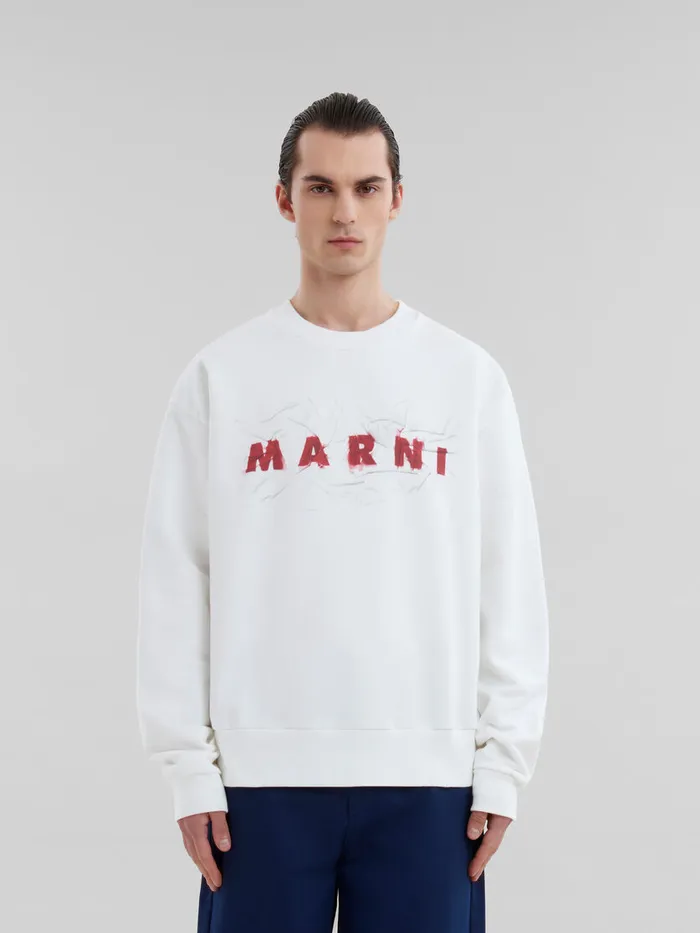 White Organic Cotton Sweatshirt With Wrinkled Marni Logo Men Marni Sweatshirts