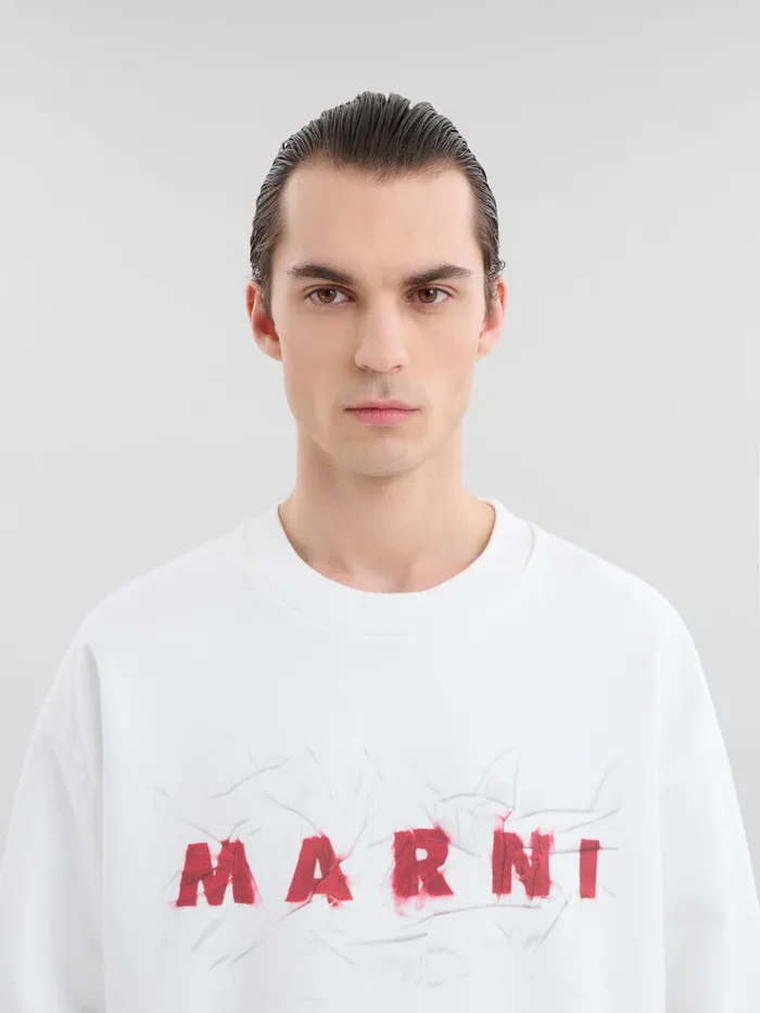 White Organic Cotton Sweatshirt With Wrinkled Marni Logo Men Marni Sweatshirts